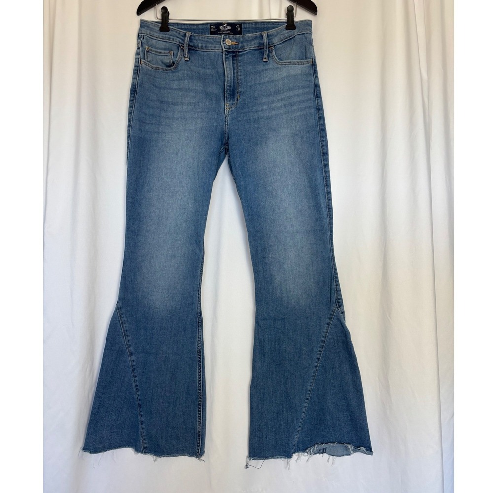 Hollister High-Rise Flare Jeans Patchwork Raw Hem Vintage Soft Stretch 15R 32x31 - Picture 12 of 13